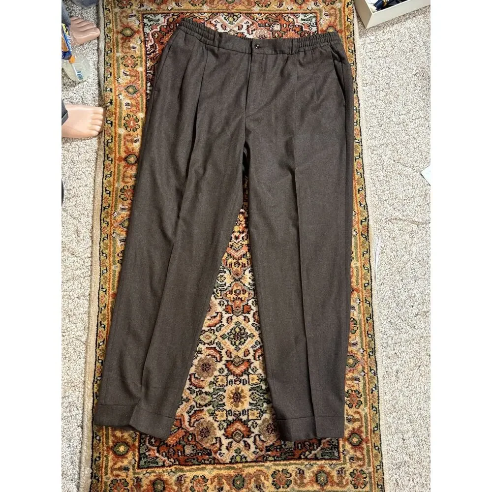 Rubinacci Napoli Pleated Brown Flannel Wool Trousers Drawstring 36x30 56IT